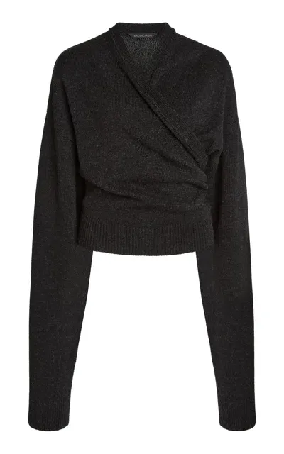 Balenciaga Wool Wrap Cardigan In Grey