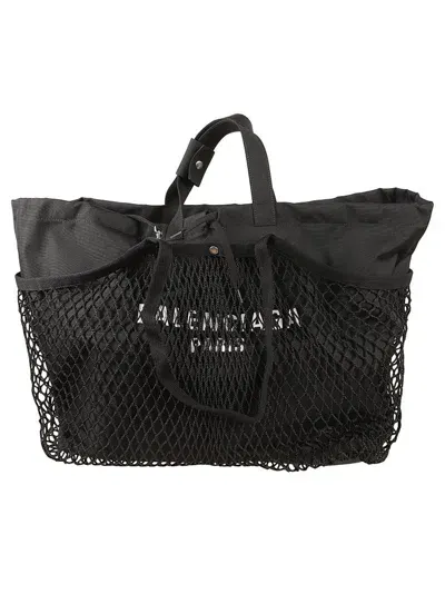 Balenciaga Woven Layered Tote Bag In Black