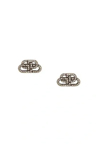 Balenciaga Xs Bb Crystal Stud Earrings In Silver