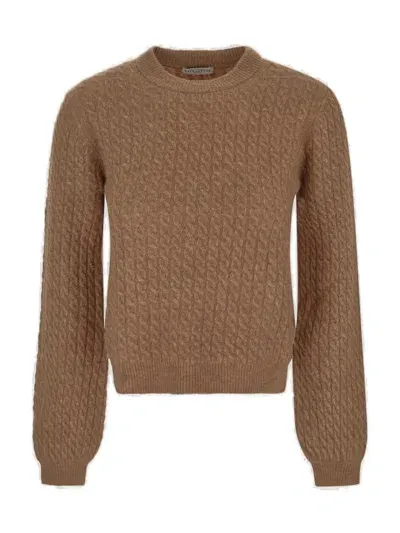 Ballantyne Crewneck Knitted Jumper In Brown