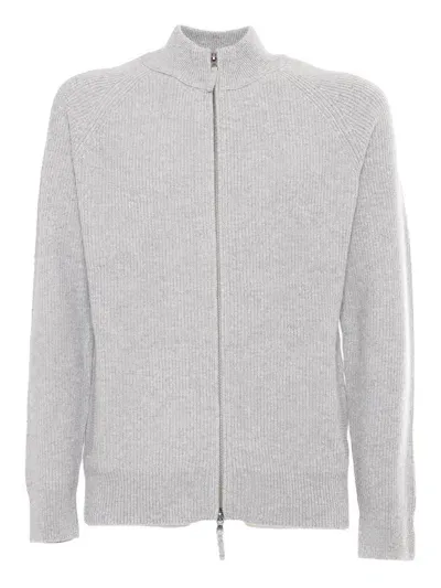 Ballantyne T Neck Full Zip Cardigan In Grey