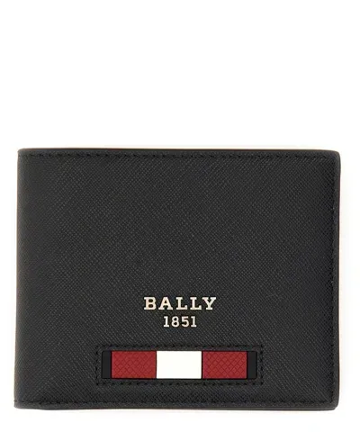 Bally Black Leather Bevye Wallet In Blue