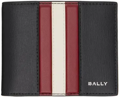 Bally Black Ribbon Bifold Wallet In Black+red/bone+pall