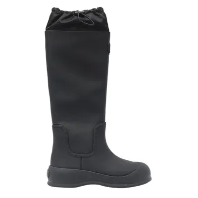 Bally Clover Twill-trimmed Coated-leather Knee Boots In Negro