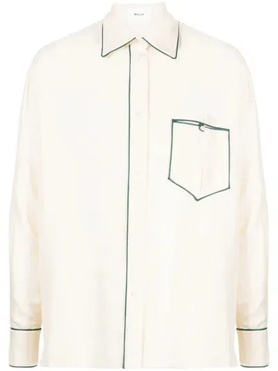 Bally Contrast-piping Silk Pyjama Shirt In White