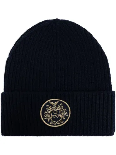 Bally Crest Motif Wool Beanie In Peacoat50