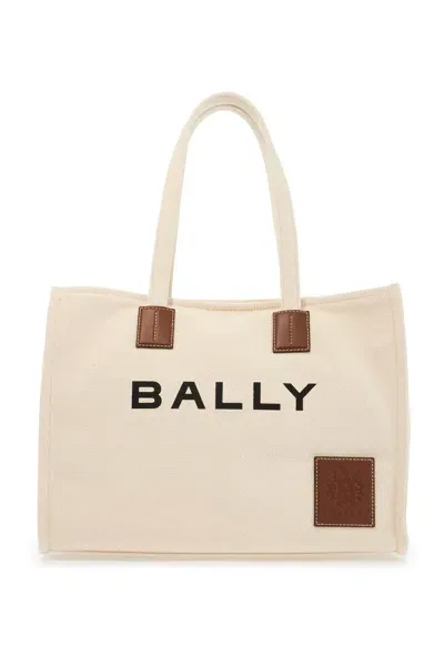 Bally East/west Akelei Canvas Tote In Natural/cuero+oro