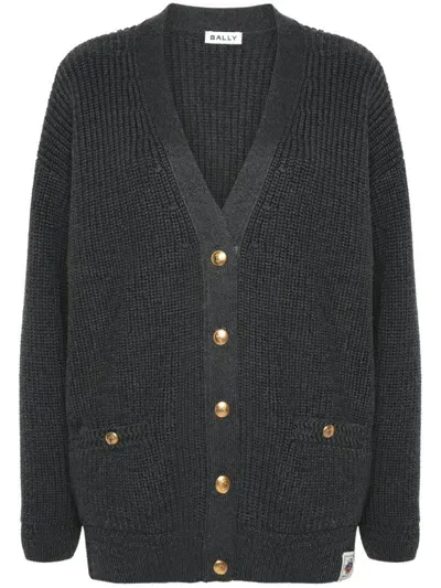 Bally Embossed-buttons Cardigan In Grey