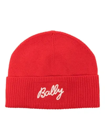 Bally Embroidered-logo Beanie Hat In Red