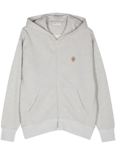 Bally Embroidered-logo Hoodie In Grey