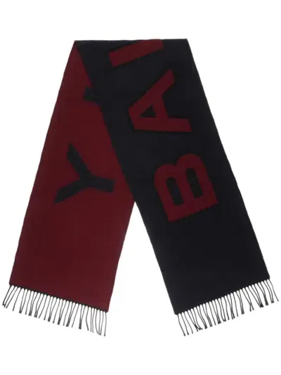 Bally Intarsia-logo Virgin-wool Scarf In Blue