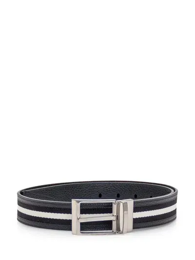 Bally Leather Belt In Black+blk/bone+pall