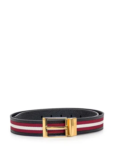 Bally Leather Belt In Black+red/bone+oro