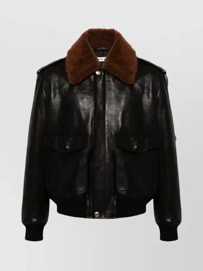 Bally Shearling-collar Leather Bomber Jacket In Black