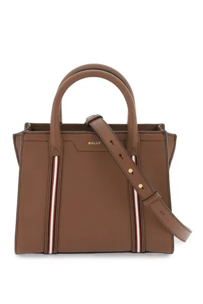 Bally Logo Printed Striped Tote Bag In Marrone