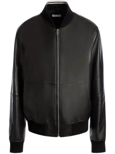 Bally Rib-trimmed Leather Bomber Jacket In Black