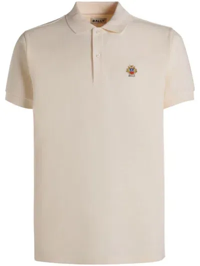 Bally Logo-embroidered Organic Cotton Polo Shirt In Beige