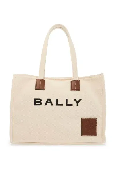 Bally Akelei Canvas Tote Bag In Natural,cuoio