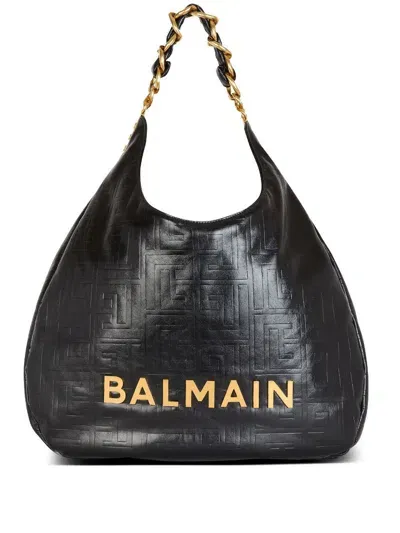 Balmain 1945 Soft Hobo Cabas Bag In Black