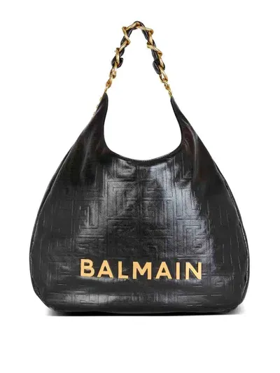 Balmain 1945 Soft Hobo Cabas Bag In Black