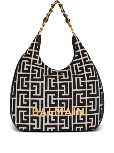 Balmain 1945 Soft Hobo Large Shoulder Bag In Black