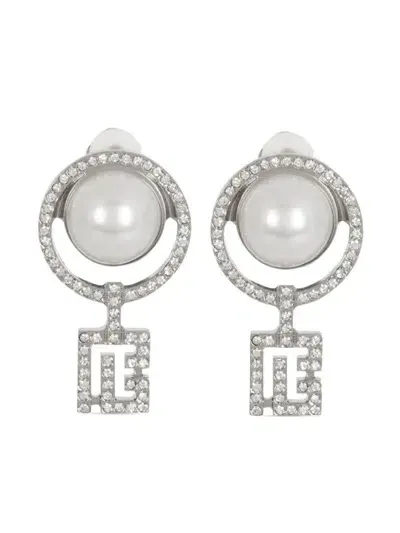 Balmain Art Deco Rhinestone Pearl Earrings Accessories In Grey