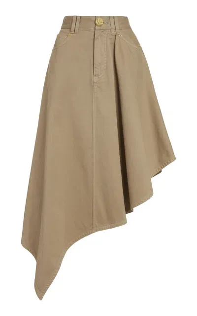 Balmain Asymmetrical Cotton Skirt In Brown