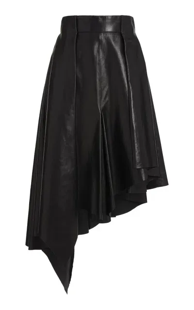 Balmain Asymmetric Leather Midi Skirt In Black