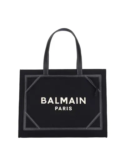 Balmain Canvas Monogram B-army 42 Tote Bag In Black  