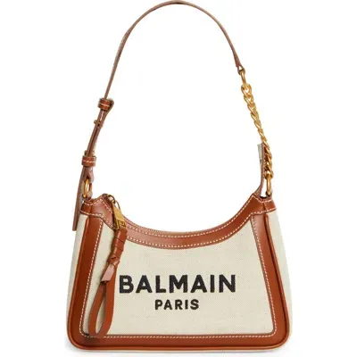 Balmain Luxury Canvas And Leather Shoulder Handbag In Gem Natural