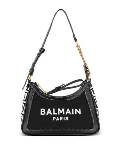 Balmain B-army Shoulder Bag In Canvas And Leather In Negro