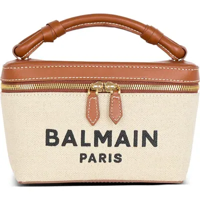 Balmain B-army Logo Canvas & Leather Vanity Case Bag In Natural/brown