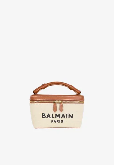 Balmain B-army Logo Canvas Vanity Bag In Natural