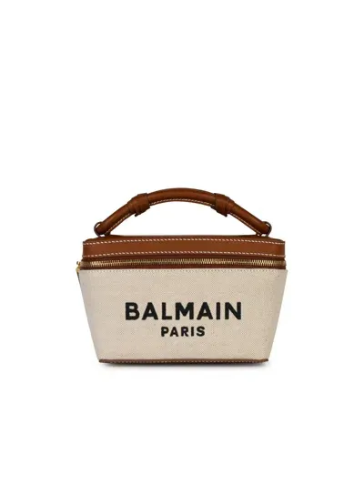 Balmain B-army Vanity Beige Canvas Bag In Crema