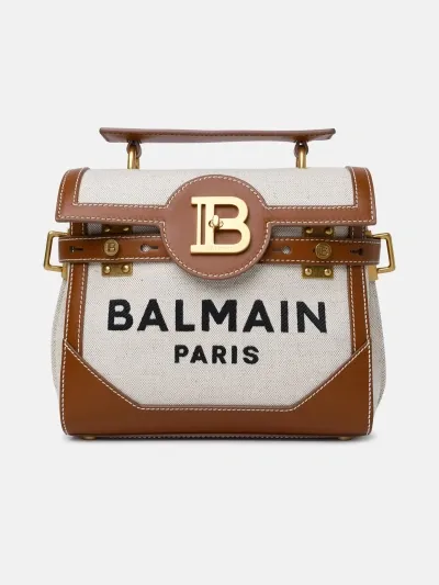 Balmain Beige B-buzz 23 Bag In Canvas And Leather