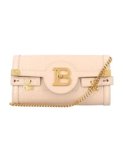 Balmain B-buzz 23 Croc-embossed Leather Clutch In Nude