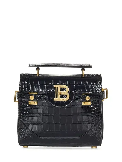 Balmain B-buzz 23 Embossed Leather Bag In Black