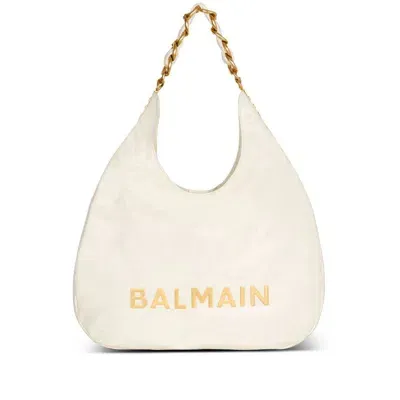 Balmain 1945 Soft Hobo Shoulder Bag In White