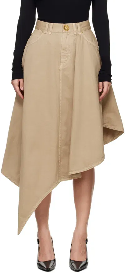 Balmain Beige Asymmetrical Pleated Midi Skirt In Neutrals