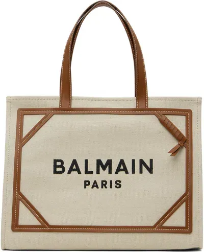 Balmain Beige B-army 42 Canvas Tote In Gem Naturel/marron