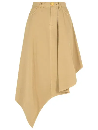 Balmain Beige Cotton Skirt In Brown