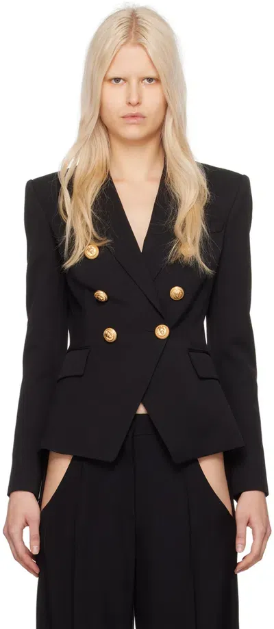 Balmain Black Double-breasted Blazer In 0pa Noir