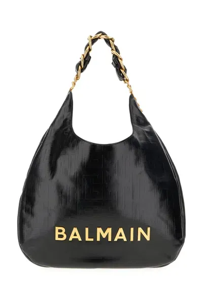 Balmain Black Leather Large 1945 Shopping Bag In Noir