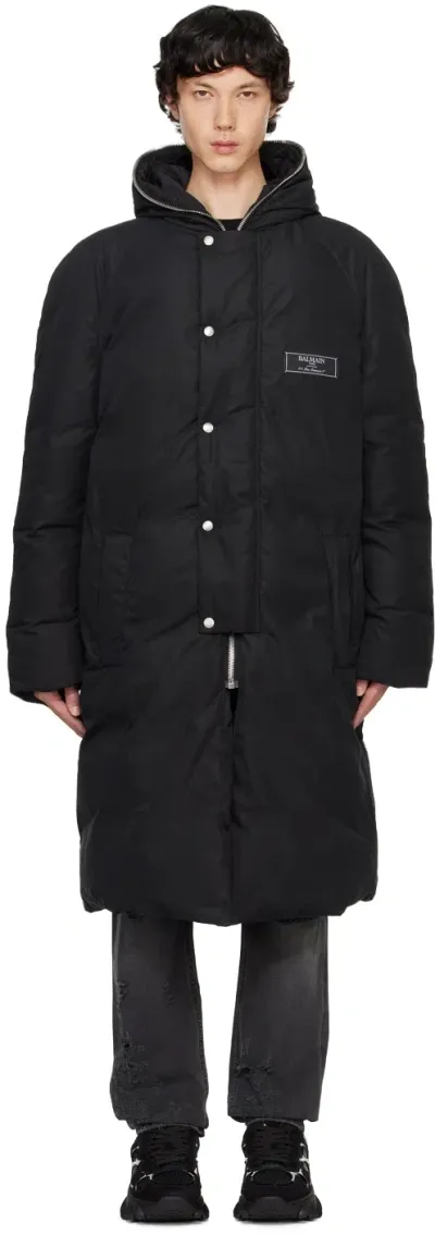 Balmain Long Down Jacket In Black