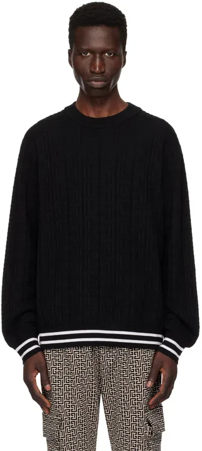 Balmain Black Monogram Sweater In Eab Noir/blanc