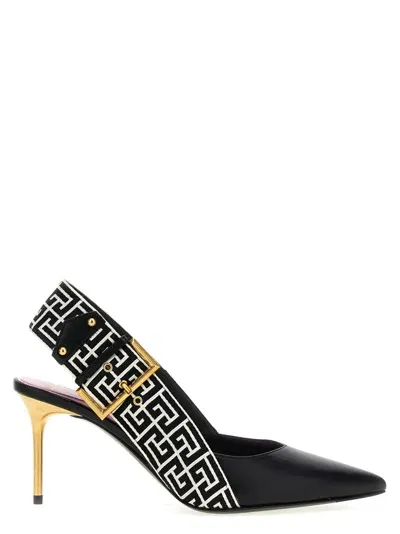 Balmain 'ruby' Geometric Pattern Slingback Stiletto In Weiss