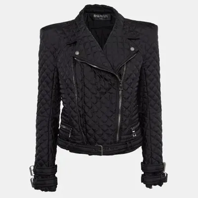 Pre-owned Balmain Black Synthetic Quilted Biker Jacket L