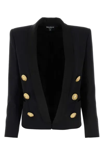 Balmain Black Wool Blazer In Noir/noir