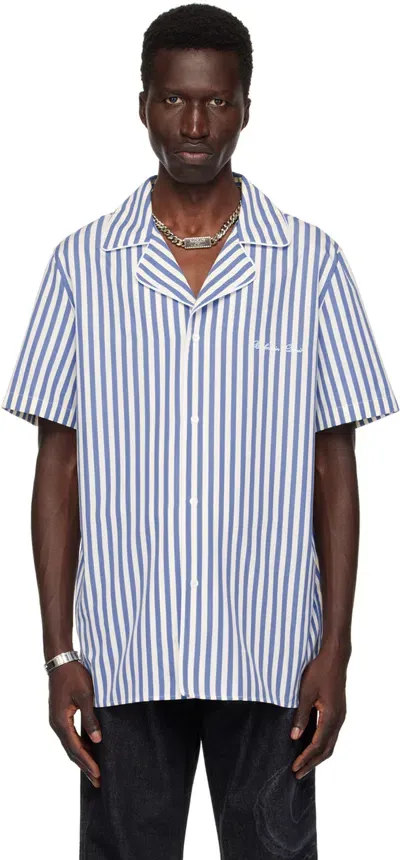 Balmain Blue & Off-white Striped Shirt In Slj Bleu Pale/blanc