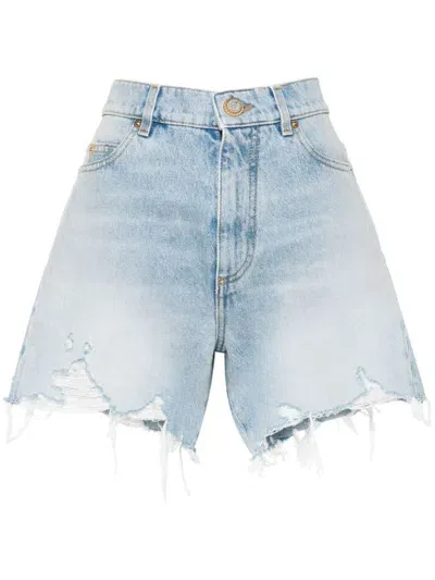 Balmain High-rise Denim Shorts In Blue